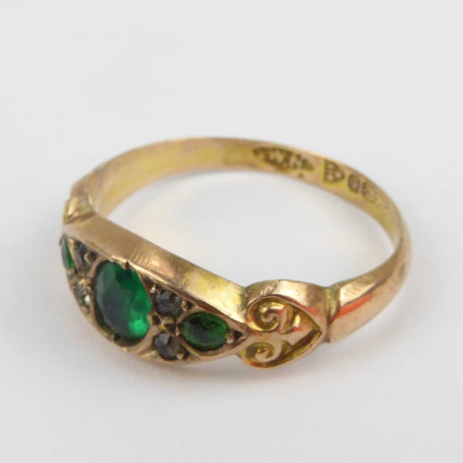 A Victorian 9ct gold green stone and tiny rose cut diamond ring, size O, approx. 1.4g. - Image 2 of 3