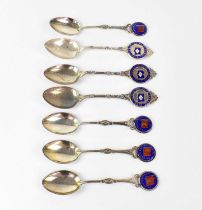 Seven silver commemorative spoons for the Blue Funnel Shipping Line and Bibby Shipping Line, with