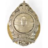 A Mine Clearance Service cuff badge, 8.5 x 5.5cm, with brass backing plate, awarded to D. A. Macleod