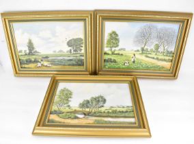 W. SMEDLEY; three oils on canvas, children in rural settings on Summer's day, each 24 x 35cm, framed