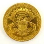 A US 1904 Liberty $20 gold coin, diameter 34.2mm, approx. 33.49g, the lower part of the bust with