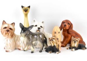 Mixed modern porcelain animal ornaments, to include Sylvac dog, donkey, Yorkshire Terriers,