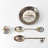 Four silver items for The Imperial Direct West India Mail, comprising a pin dish with porcelain