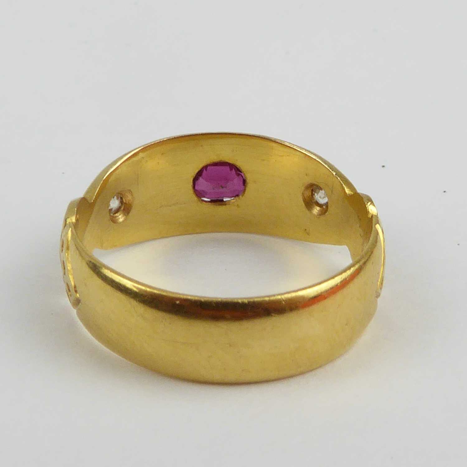 A Victorian (1883) 22ct gold ruby and diamond ring, size K, approx. 4.6g. - Image 3 of 3