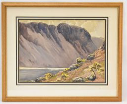 DICK (RICHARD) YEADON (1896-1937); watercolour, heather clad hillside in front of loch with sheer