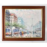 CAROLINE BURNETT (American, 1877-1950); oil on board, Parisian street scene, signed lower right,