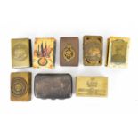 Seven WWI period metal matchbox covers, comprising three British examples, two of which have printed