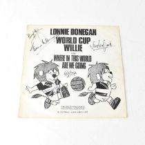 WORLD CUP 1966; 'World Cup Willie', signed to cover by Lonnie Donegan, Jim Armfield, and Reg Hoye.