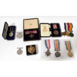 Two WWI medal trios, one to Private J. Ashley, the other to R. Hill, also a cased Royal Red Cross