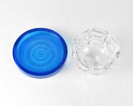 ORREFORS; a heavy cut glass footed bowl, diameter 12cm, and a Whitefriars-style shallow blue glass