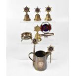 Various shipping line commemorative souvenir items to include sugar bowl, jug, bells, penknife,