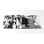 HUGH HEFNER; two black and white photographs signed and dedicated by the Playboy founder, 20 x 25.