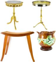 Two vintage wine tables, one with faux marble top, the other with onyx-style top and raised pierce