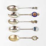 Five silver commemorative spoons for the old Cunard and White Star Shipping Lines, three with