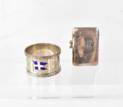 Two shipping line commemorative silver items comprising a vesta case for the Elder Dempster & Co