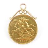 An Edward VII double sovereign 1902, George and Dragon, London Mint, with brooch pin back and