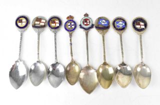 Eight commemorative souvenir spoons for Shaw Saville, Elder & Fyffes and Orient shipping lines,