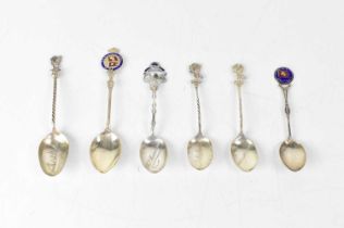 Six silver commemorative spoons for the old Cunard and White Star shipping lines, three with Liver
