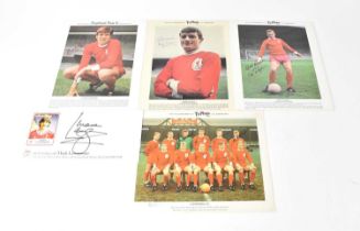 LIVERPOOL FC; four PG Tips collectors' cards bearing signatures of Ian St John, Emlyn Hughes, |Roger