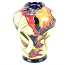 MOORCROFT; a 'Parasol Dance' pattern vase of small tapered form, by Kerry Goodwin, depicting wild