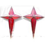 A pair of large modern wall-hanging red stars with acrylic fronts, each 115 x 78cm (2).