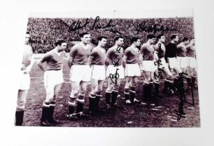 BUSBY BABES; a reproduced black and white photograph of the 1958 Manchester United team bearing