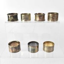 Eight souvenir napkin rings for various shipping lines, comprising Macandrews Almagroo, Egyptian