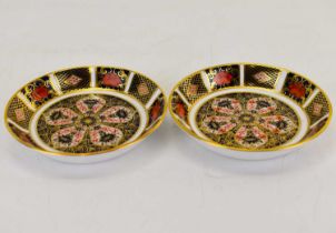 ROYAL CROWN DERBY; two 1128 pattern Imari pin dishes, diameter of each 11cm (2).