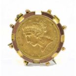 A 1903 gold Liberty coin set within a 9ct mount, approx. 11.4g.
