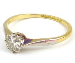 An 18ct white gold claw set solitaire diamond ring, approx. 0.3ct in white gold mount, to yellow