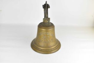 A brass bell from the trawler S.T. Agnes H. Weatherly, dated 1917 Aberdeen, with brass bracket,