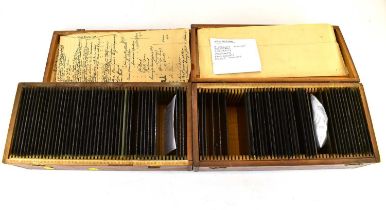 Two wooden boxes of glass negative slides, to include St. Michael's Mount, Cornwall, Germany,