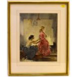 WILLIAM RUSSELL FLINT; a print depicting a young girl getting dressed, signed in pencil lower right,