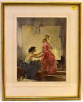 WILLIAM RUSSELL FLINT; a print depicting a young girl getting dressed, signed in pencil lower right,