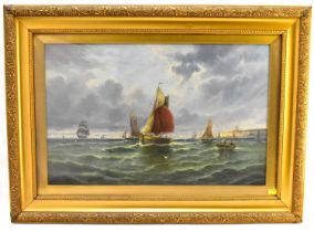 M. JACKSON (British, 19th century); oil on canvas, fishing boats going out to sea on choppy
