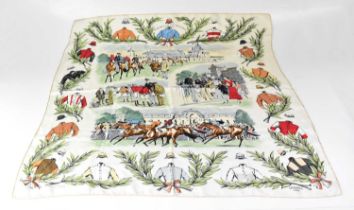 HERMES, PARIS; a silk scarf, 'Martel Grand National 1996', signed lower left Maurice Taquoy, with