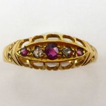 A 19th century 18ct gold diamond and ruby ring, size U, approx. 2g.