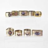 Nine shipping line commemorative souvenir napkin rings for Royal Mail, Yeoward, E&F, Red Star,