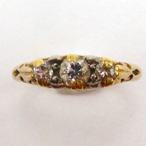 An 18ct gold three-stone diamond ring, size M, approx. 3.2g.