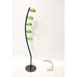 DANA LIGHT; a contemporary black chrome five-branch standard lamp, each with frosted green glass