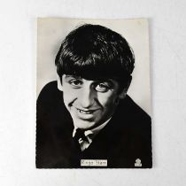 RINGO STARR; a black and white photograph of The Beatles drummer, inscribed verso 'Love to