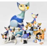 ROSINA WACHTMEISTER FOR GOEBEL; seven various porcelain cat figures with bright-coloured
