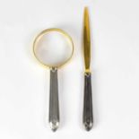 ROBBE & BERKING; a silver-handled desk set comprising a magnifying glass and letter opener,