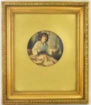UNATTRIBUTED; watercolour, a circular painting depicting the boy Samuel 'Speak Lord, For Your