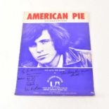 DON MCLEAN; 'American Pie' sheet music signed and addressed to the front cover by the musician,