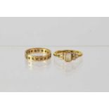 Two 9ct gold rings, comprising a band ring set with white stones (one stone missing), stamped '375',