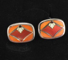 GEORG JENSEN; a boxed pair of sterling silver (925), model 602 Naja Salto, cufflinks with Art Deco