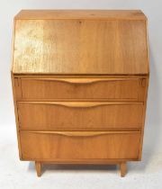 SUTCLIFFE OF TODMORDEN; a mid-20th century teak bureau, with fall front, fitted interior and three