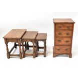 A Georgian-style chest of four small graduated drawers of small proportions, on cabriole legs, 74