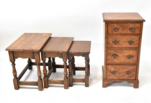 A Georgian-style chest of four small graduated drawers of small proportions, on cabriole legs, 74